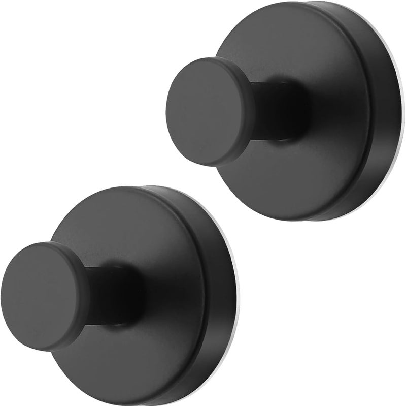 Fasbeu Black Waterproof Suction Cup Hooks, 2-Pack Heavy Duty Stainless Steel No Drill Shower Hooks for Hanging Towels, Robes, Loofahs, Holder Holds Strong on Tile, Glass, Mirror, Wall, Bathroom Door - Image 1